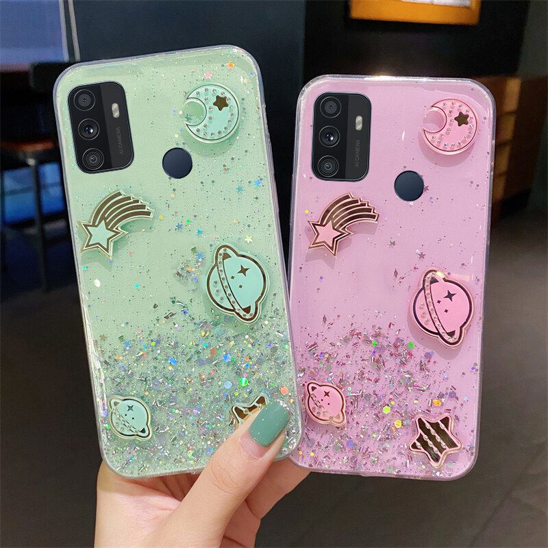 Phone case OPPO A53 Shiny Ring Case Glitter Soft Transparent Space Planet Cases For OPPO A53 Back Cover Stars Moon Girls