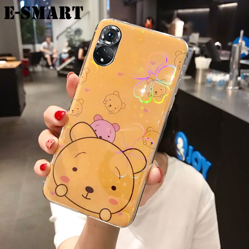Phone Case Huawei Nova 9 Back Cover Cute Cartoon Bear Cases Soft Silicone Colorful Cherry Blossoms for Huawei Nova9 Case