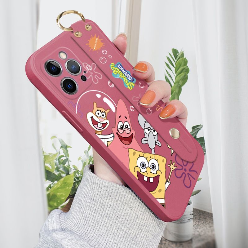 Jizetin for iPhone 12 Pro Max Wrist Strap Case Funny Cartoon Sea Creatures Cover Ultra Thin Anti Fall Liquid Silicone Phone Case