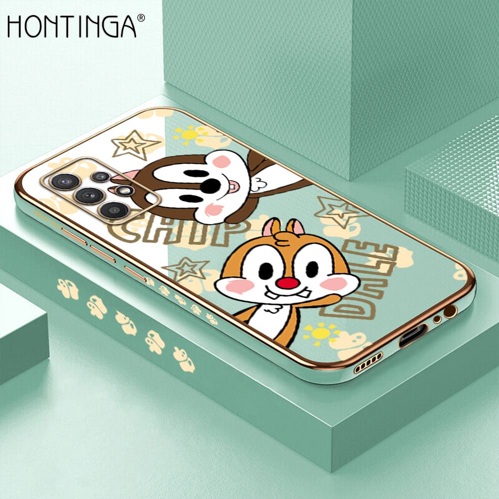 Hontinga for Samsung Galaxy A32 4G Back Cover + Free Lanyard Luxury 6D Plating Cute Cartoon Rat Side Pattern Case Soft Silicone Square Phone Cases