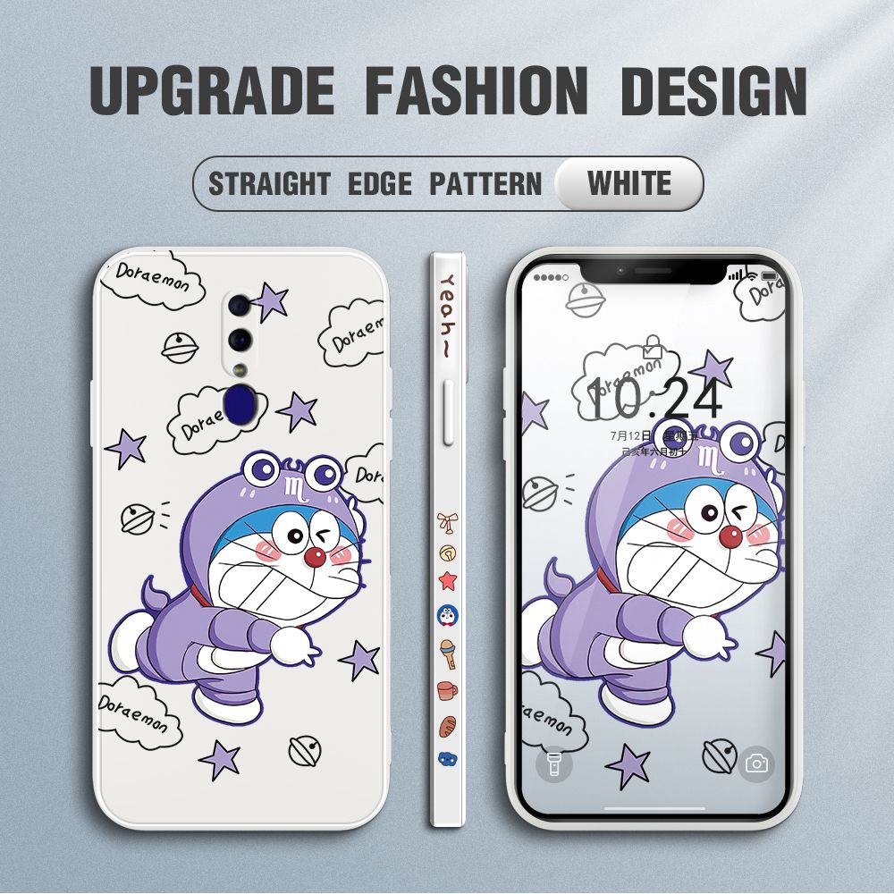 Jizetin for OPPO F11 Case Cute Cartoon Purple Doraemon Anime Side Design Phone Case Ultra Soft Edge Pattern Liquid Silicone Phone Cases