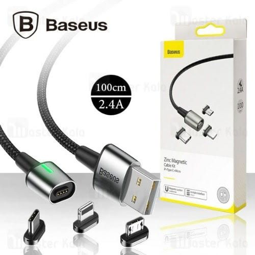 বেসিউস জিংক চৌম্বকীয় কেবল কিট মাইক্রো usb + USB-C + লাইটনিং 1m কালো