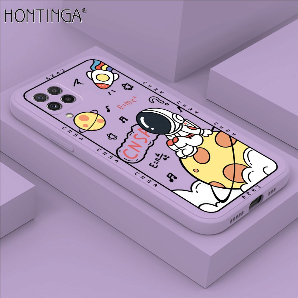 Hontinga for Samsung Galaxy A22 4G M22 Case Cartoon Astronauts Phone Case Phone Case Soft Square Edge Silicone Cases Full Lens Cover Shockproof Protection Cover