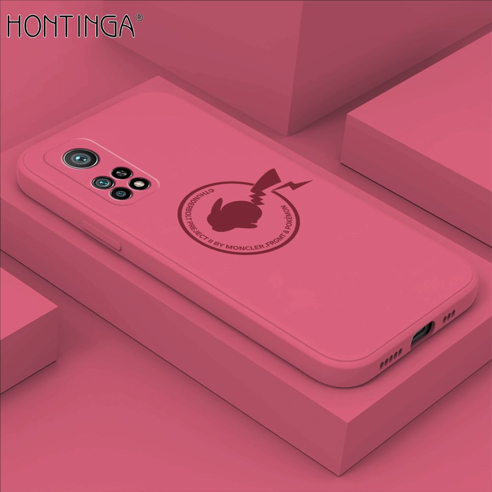 Hontinga for Xiaomi 10T / 10T Pro Case Cartoon Pikachu Pokemon Phone Case Liquid Silicone Casing Full Cover Camera Shockproof Protective Case