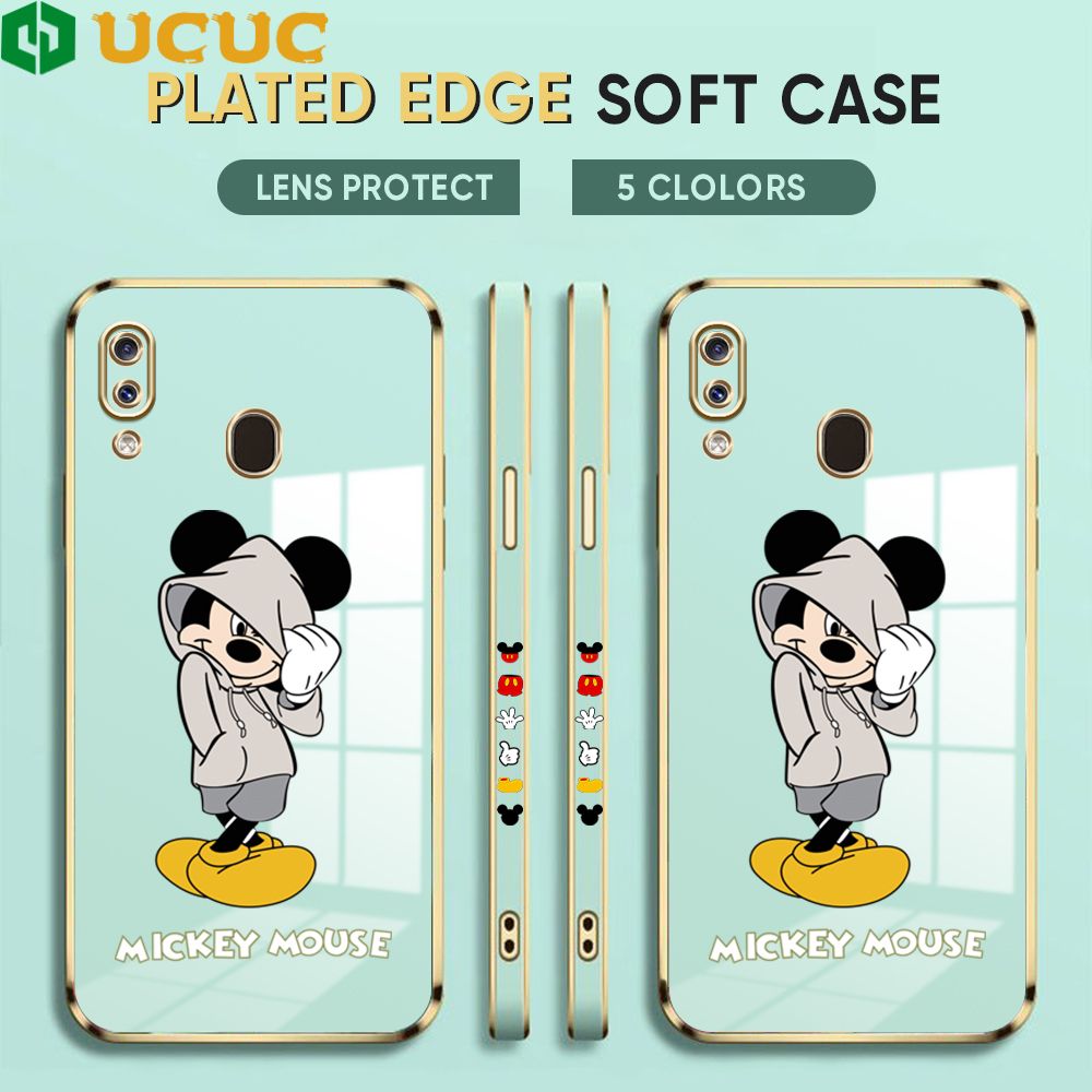 UCUC for Samsung Galaxy A20 / A30 Back Cover + Free Lanyard Hoodie Mouse Luxury 6D Plating Case Side Pattern Soft Silicone Square Phone Cases