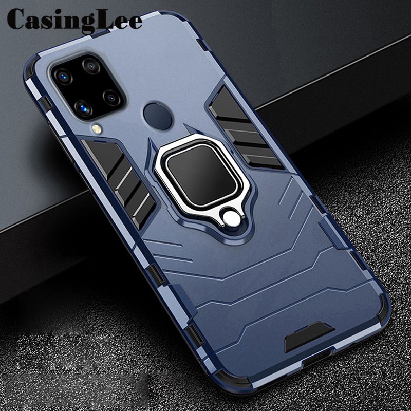Protect Cover Shockproof Armor Stand Case for Realme C25 with Holder Ring Phone Cases for Realme C25 Car Magnet Phone Case