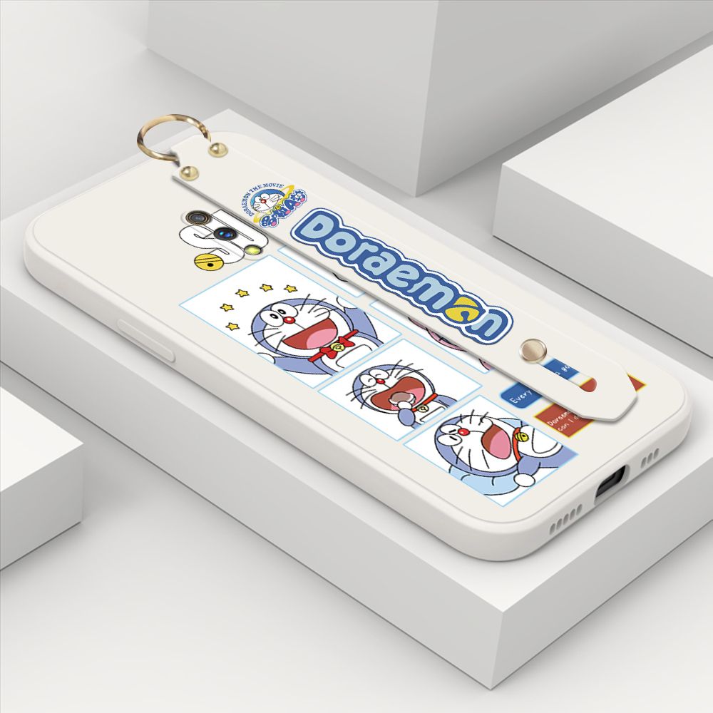 ZeroQiQi for OPPO K3 Wrist Strap Case Cute Cute Cartoon Blue Cat Daily Life Cover Square Edge Liquid Silicone Creative Phone Protective Cases