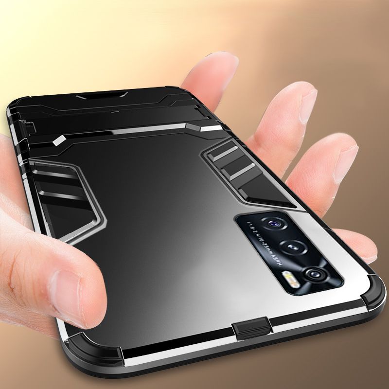 Biruiqu For VIVO V20 SE Soft TPU+Hard PC Shockproof Slim Protective Case Cover with Kickstand
