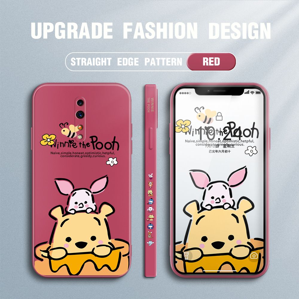 Jizetin for OPPO Reno Z Case Side Design Phone Cover Lovely Cartoon Pooh Bear Cover Square Edge Pattern Liquid Silicone Trend Case