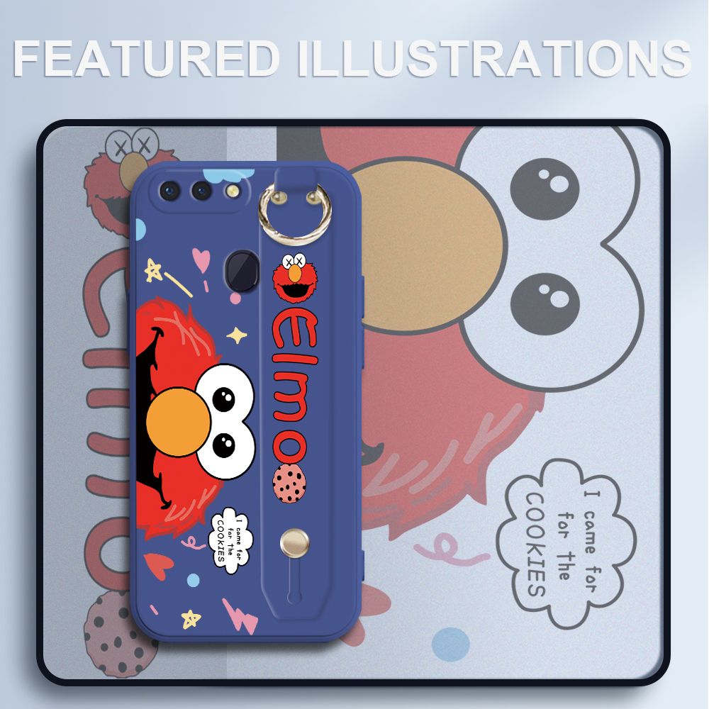 UCUC for OPPO R15 Pro Wrist Strap Case Creative Cartoon Red Haired Monster Cover Ultra Thin Anti Fall Liquid Silicone Phone Case