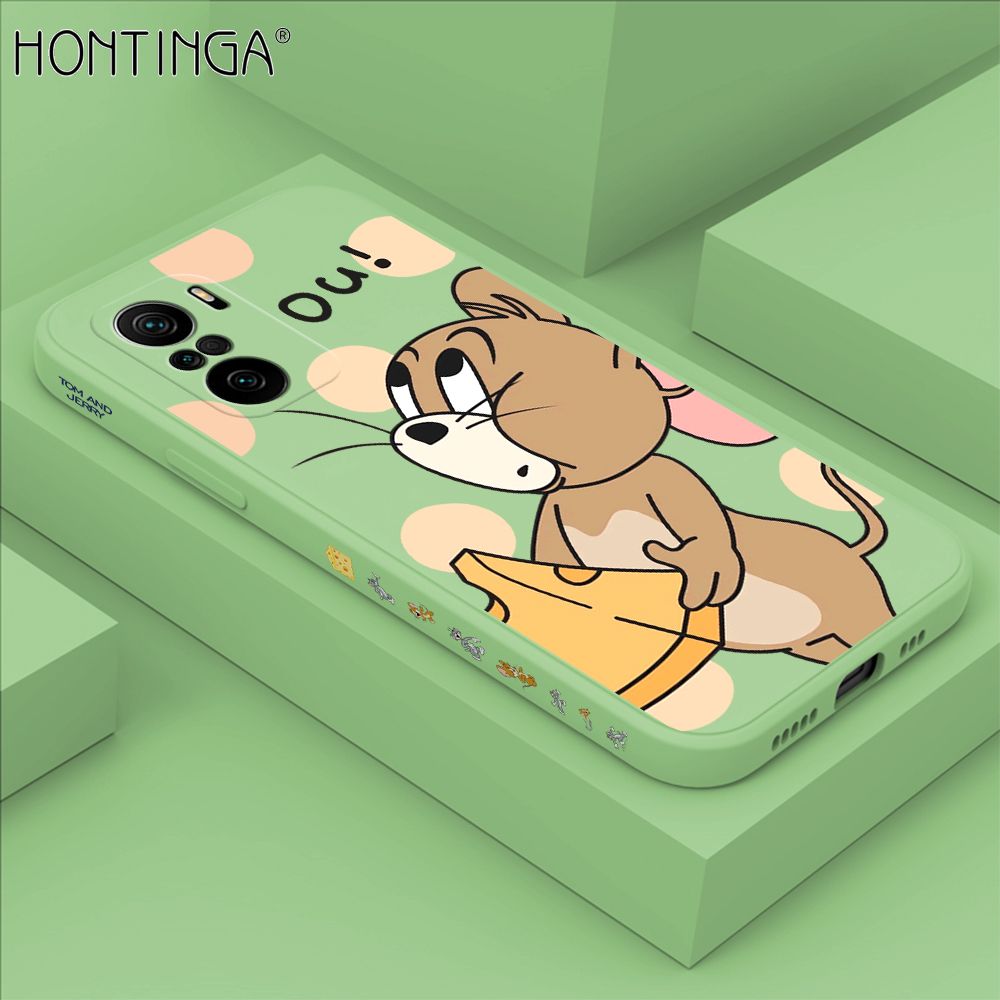 Hontinga for Xiaomi Poco F3 / Mi 11x / Redmi K40 / K40 Pro Case Side Design Cute Cartoon Mouse Back Cover Soft Square Edge Pattern Liquid Silicone Trend Phone Cases