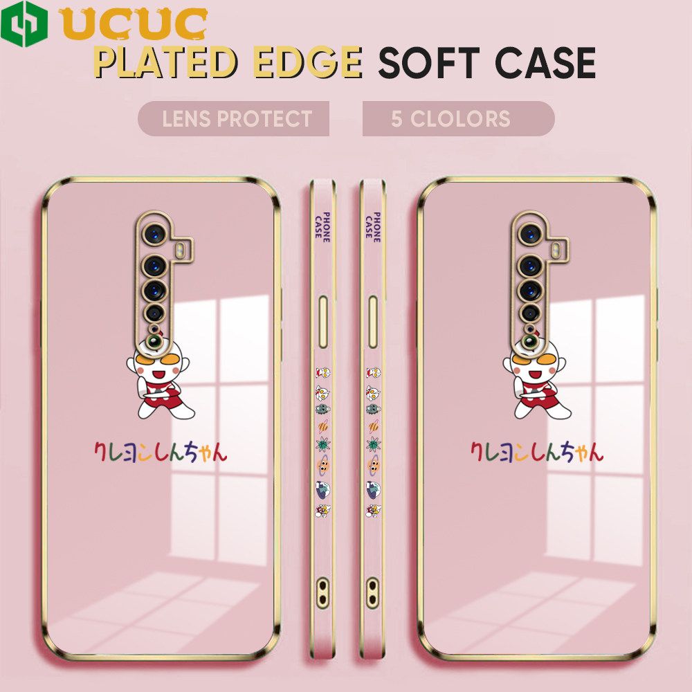 UCUC for OPPO Reno 2F 2Z Back Cover + Free Lanyard Altman Luxury 6D Plating Case Side Pattern Soft Silicone Square Phone Cases
