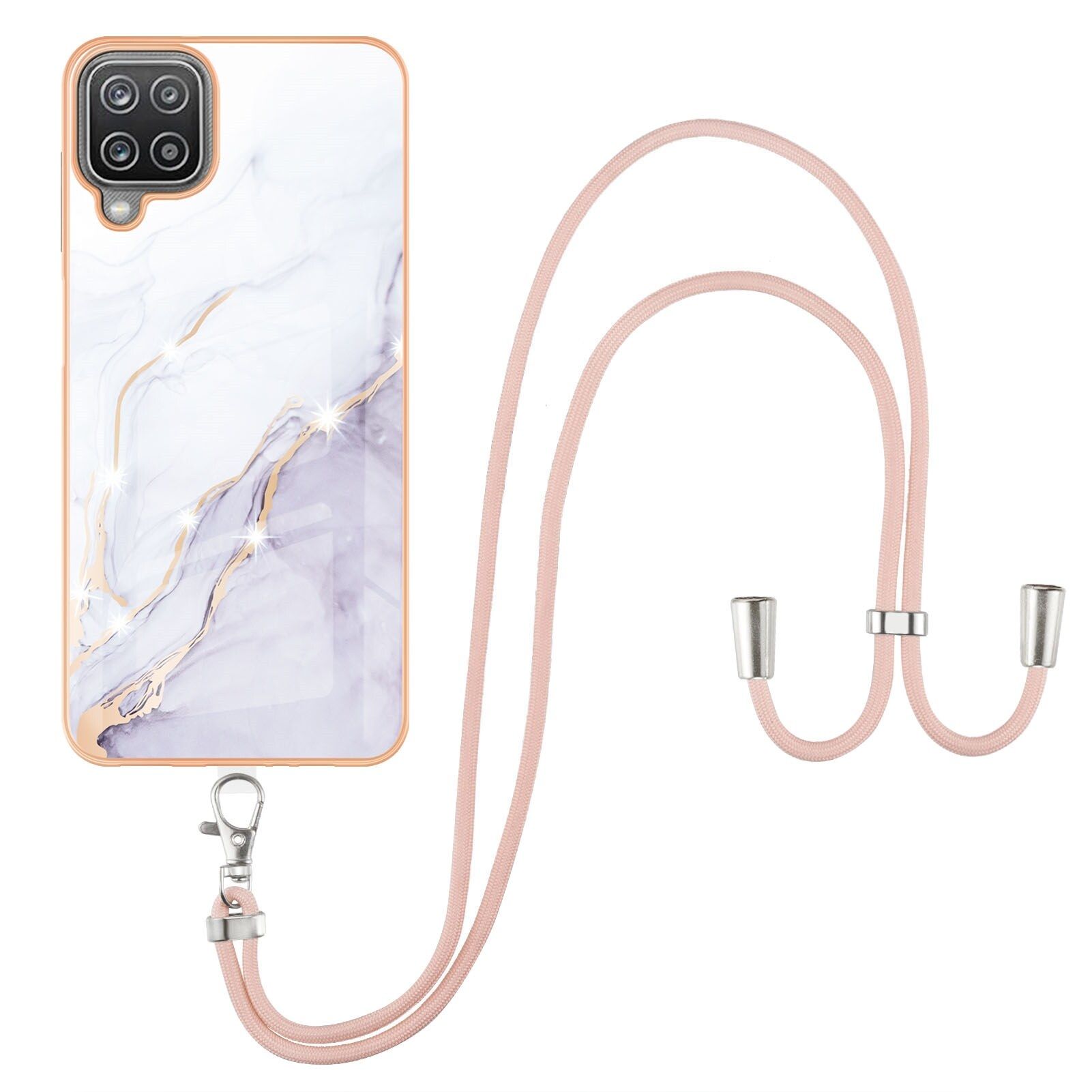 Lanyard Case for Samsung Galaxy A12 Crossbody Strap Lanyard Phone Case Silicone Marble Pattern Soft TPU Bumper Cover