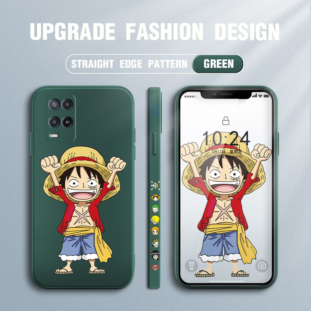 Jizetin for OPPO A54 / A54 2021 Case Anime One-Piece Monkey D. Luffy Anime Side Design Phone Case Square Edge Pattern Liquid Silicone Cases Full Cover Camera Shockproof Protective Case