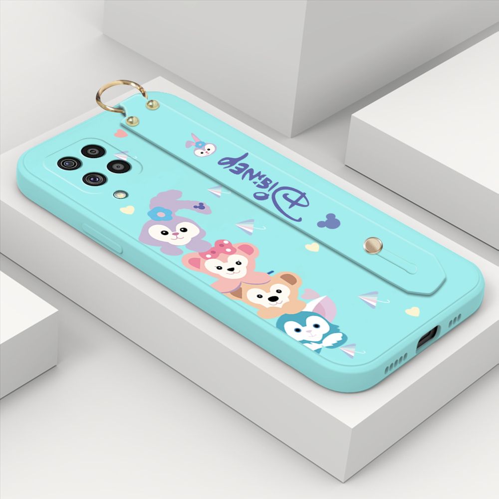 ZeroQiQi for Samsung Galaxy M62 Wrist Strap Case INS Cute Style Creative Cartoon Rabbit and Fox Cover Thin Square Edge Liquid Silicone Phone Case