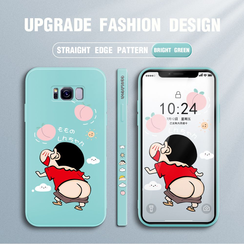 Jizetin for Samsung Galaxy S8 Plus Case New Cartoon Crayon Shin-chan Design Side Design Phone Case Square Edge Pattern Liquid Silicone Cases Full Cover Camera Shockproof Protective Case