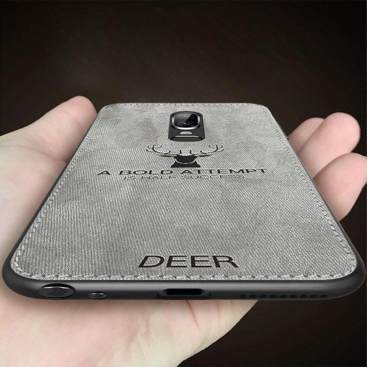 +++OnePlus 6 Case Shockproof Linen Cloth Fabric Design Canvas Stripe Leather Protective