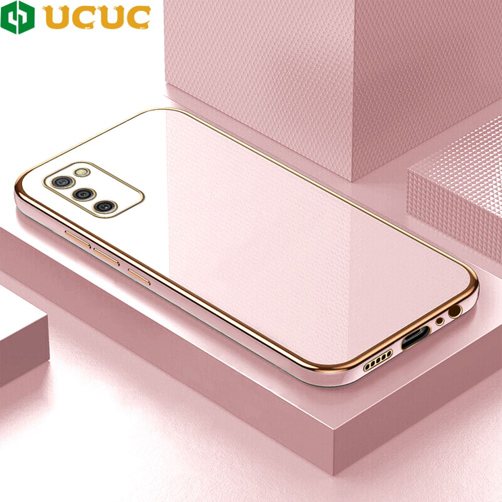 UCUC for Samsung Galaxy A02S M02S Back Cover + Free Lanyard Colour Luxury 6D Plating Case Side Pattern Soft Silicone Square Phone Cases