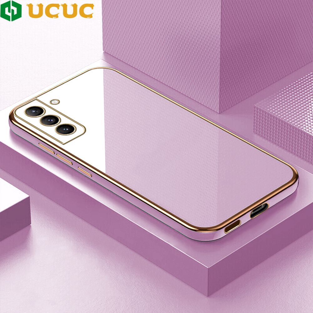 UCUC for Samsung Galaxy S21 Plus 5G Back Cover + Free Lanyard Colour Luxury 6D Plating Case Side Pattern Soft Silicone Square Phone Cases