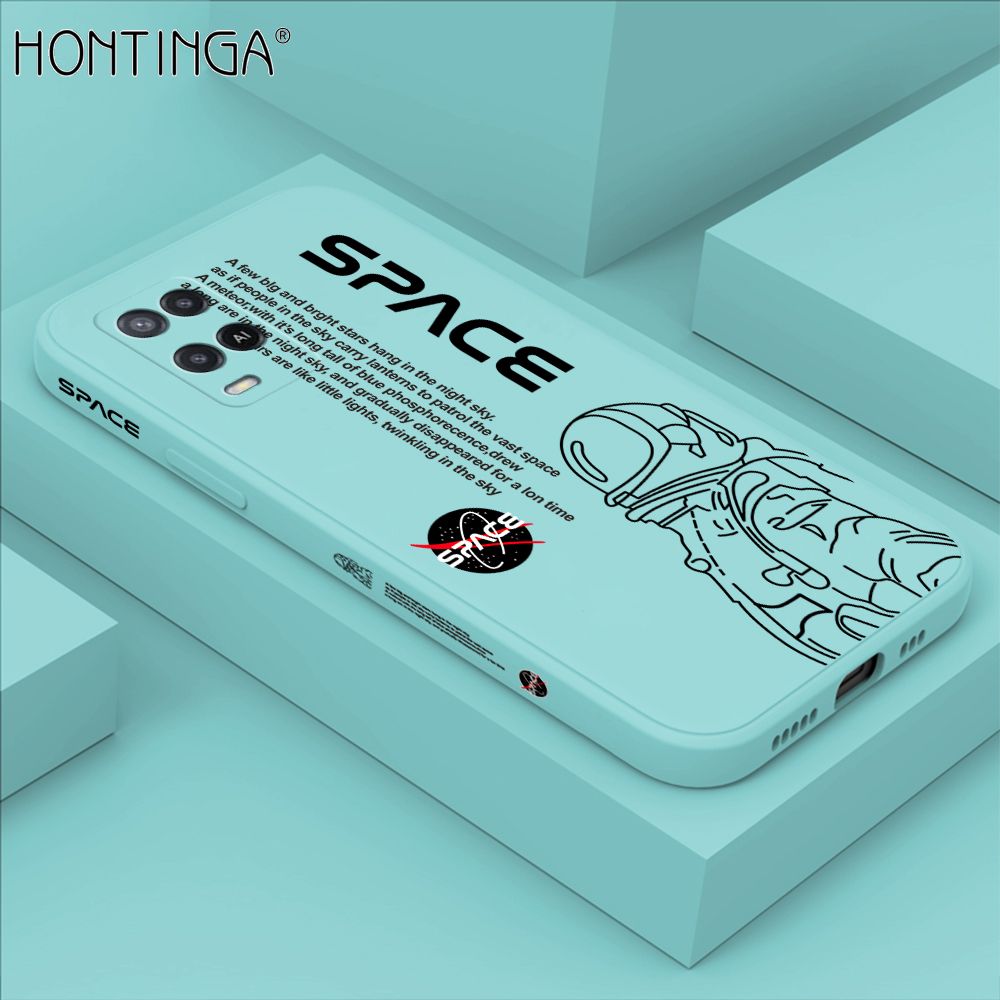Hontinga for OPPO A54 / A54 2021 Back Cover Cool Astronaut Pattern Case Soft Square Edge Liquid Silicone Phone Cases