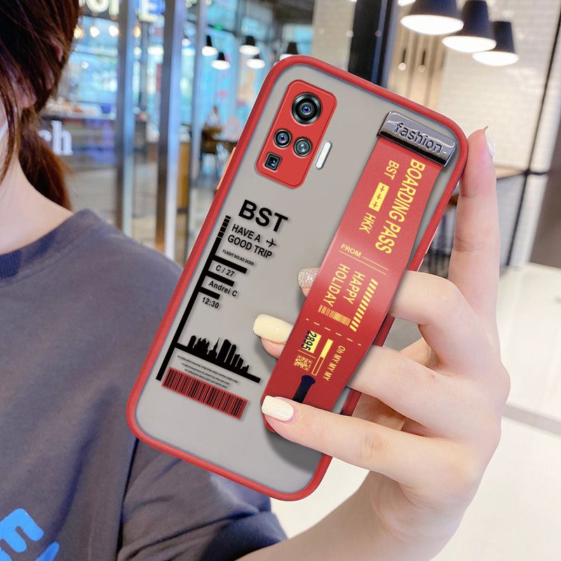UCUC for Vivo X50 Pro Wrist Strap Case Creative Printing City Landscape Wristband Printing Cover Shockproof Frosted Phone Case