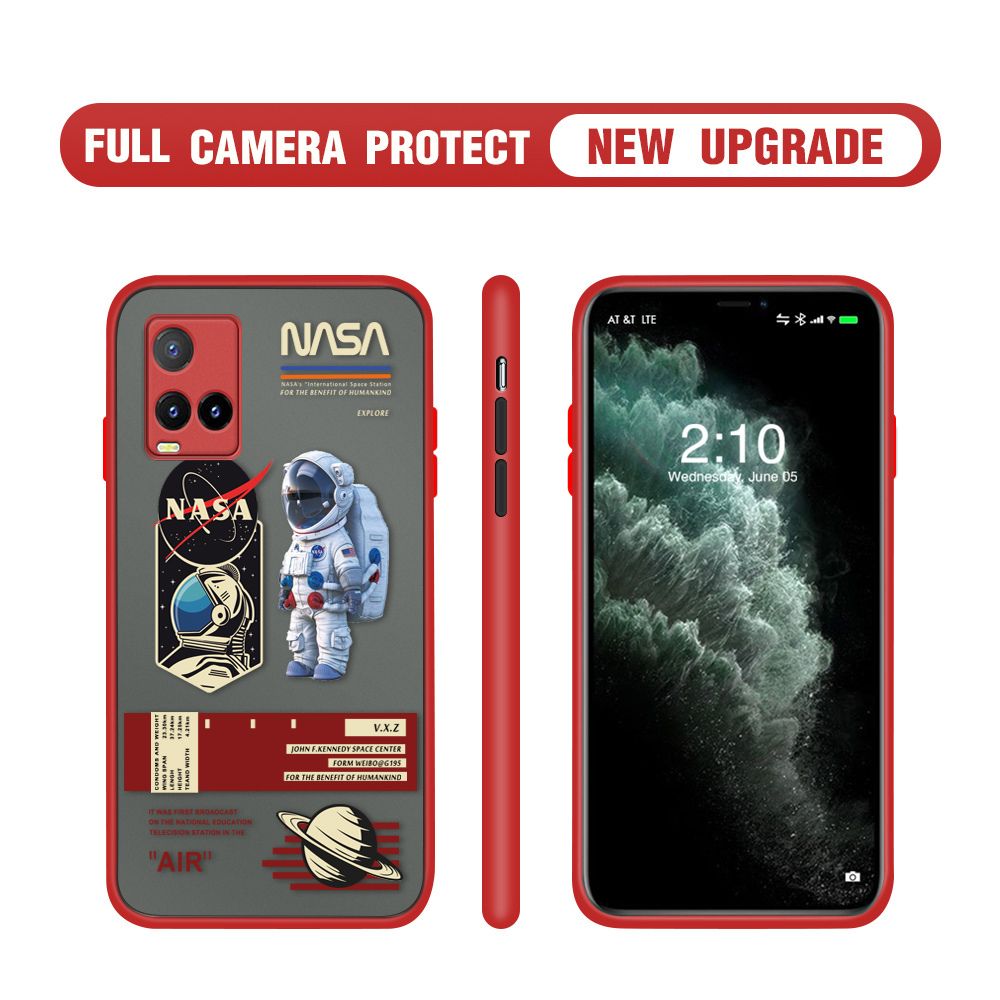 Hontinga for Vivo Y21S Case Cartoon Astronaut Cover Camera Shockproof Protection Case Edge Frosted Transparent Phone Cover
