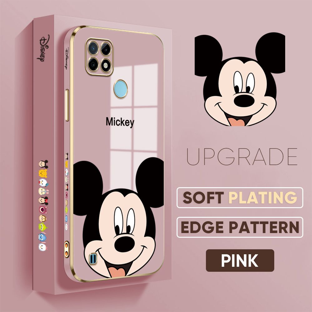 Jizetin (Free Lanyard) Realme C21Y Cover Lovely Mouse Luxury 6D Plating Soft Casing Silicone Square Frame Phone Case Shiny Bling Back Cover