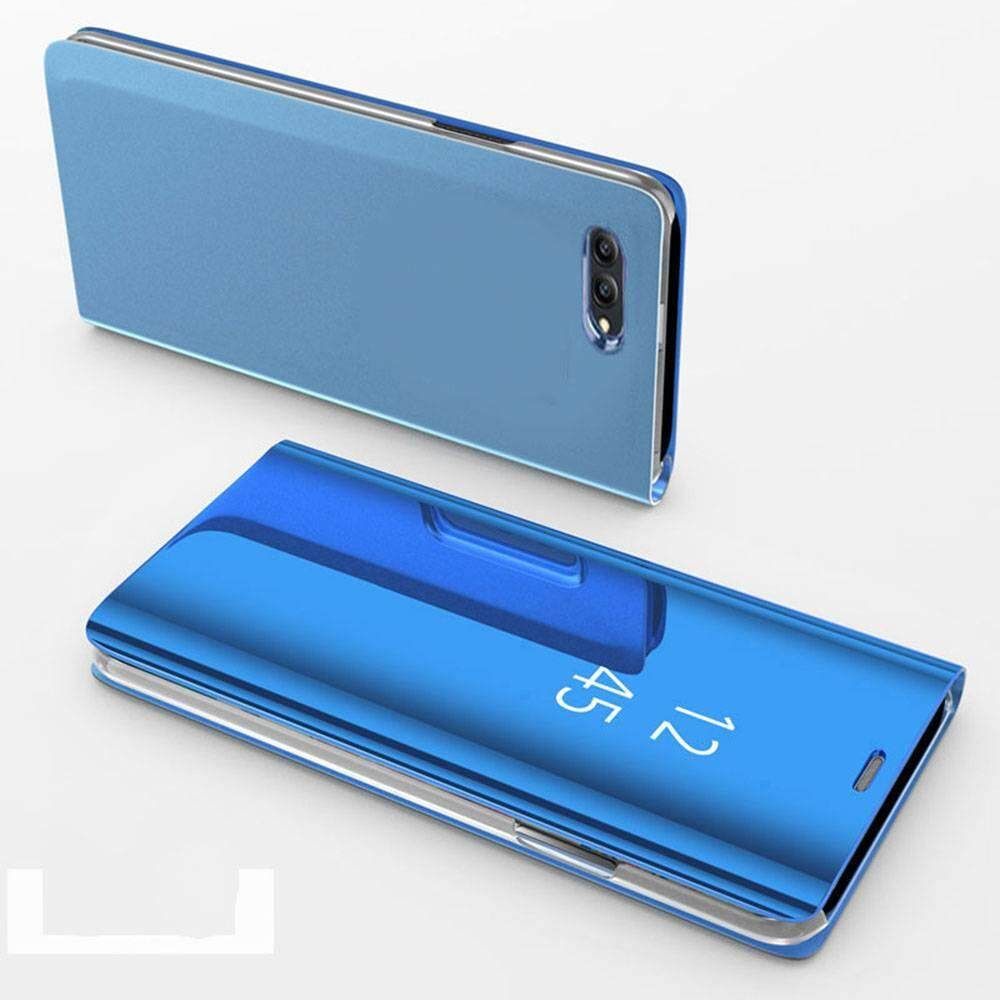 For Huawei Y6 2018 Mirror Plating Hard PC -PU Leather Translucent Standing View Case Cover