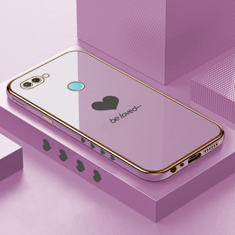 Luxury 6D Plating Case for Realme 2 Pro Lover Heart Side Pattern Back Cover Soft Silicone Square Phone Cases + Free Lanyard