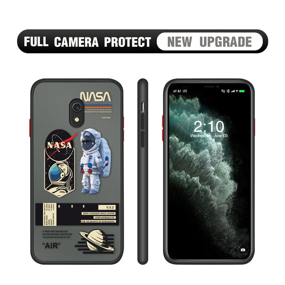 Hontinga for Redmi 8A Case Cartoon Astronaut Cover Camera Shockproof Protection Case Edge Frosted Transparent Phone Cover