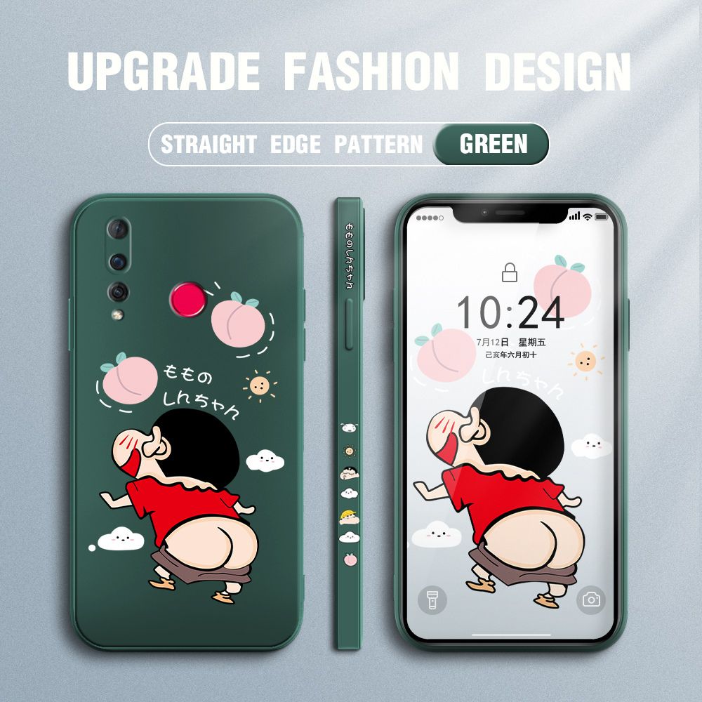 Jizetin for Huawei Nova 4 Case New Cartoon Crayon Shin-chan Design Side Design Phone Case Square Edge Pattern Liquid Silicone Cases Full Cover Camera Shockproof Protective Case