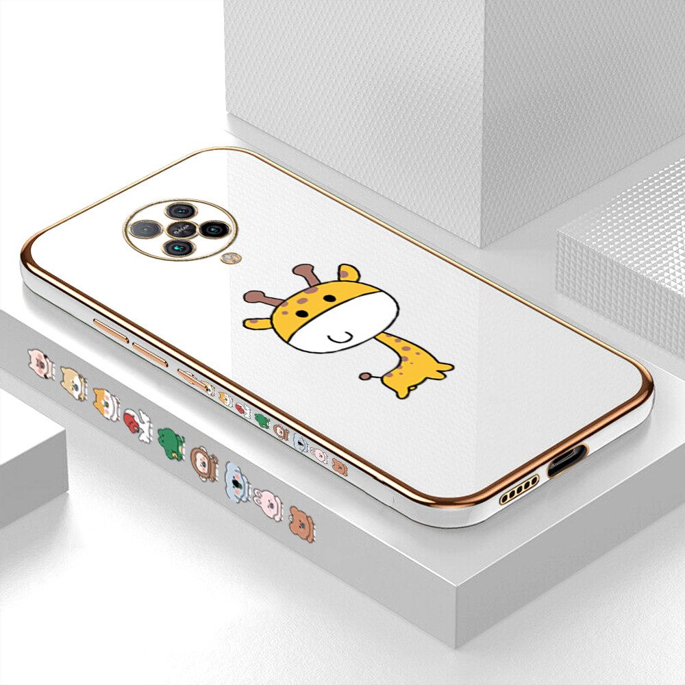 Luxury 6D Plating Case for Redmi K30 Pro Color Cute Giraffe Side Pattern Back Cover Soft Silicone Square Frame Shiny Bling Phone Cases + Free Lanyard