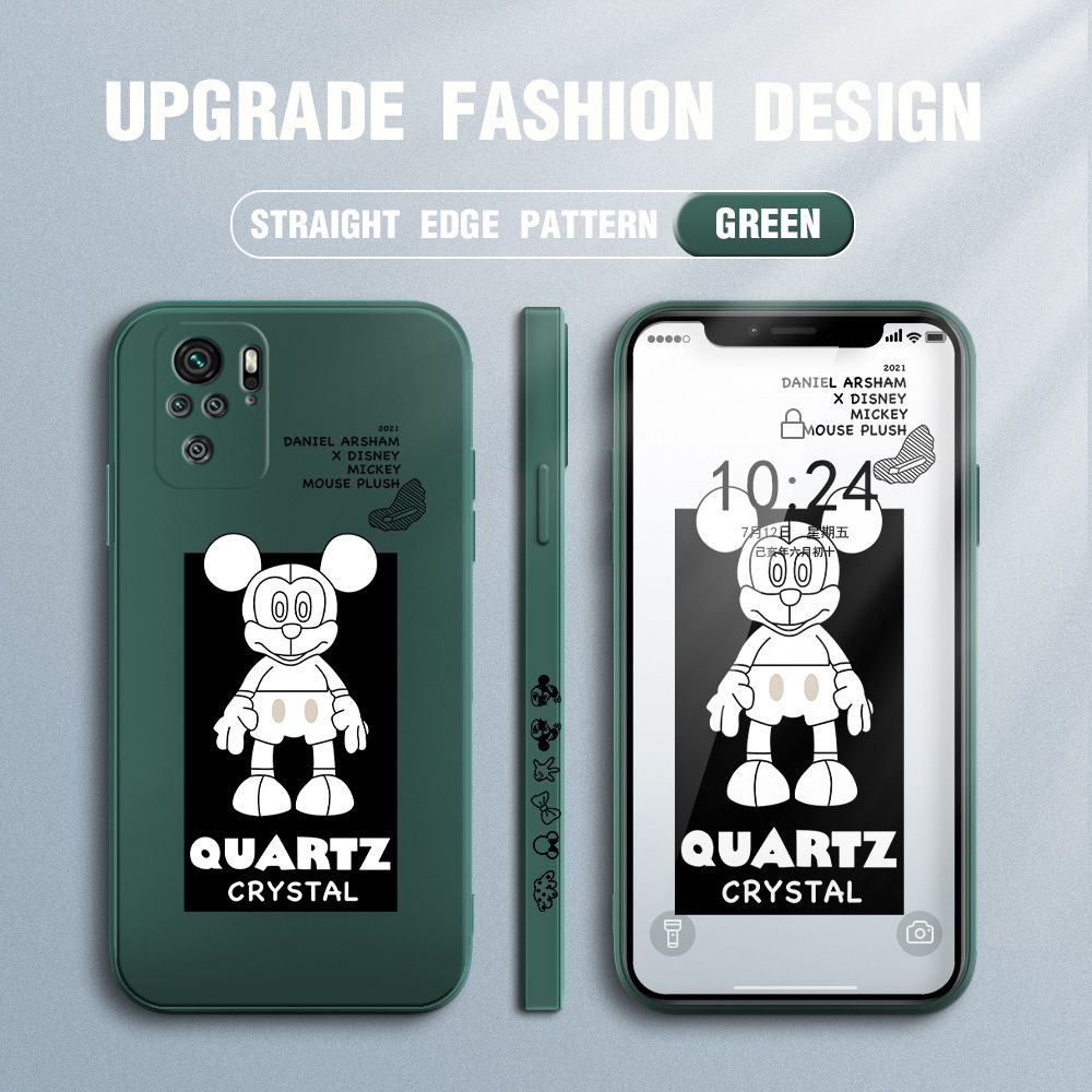 Jizetin for Redmi Note 10 4G / Redmi Note 10S Case Creative Cartoon Crystal Mouse Side Design Phone Case Square Edge Pattern Liquid Silicone Cases Full Cover Camera Shockproof Protective Case