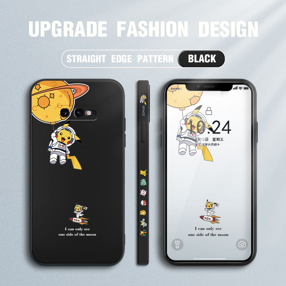 Jizetin for Samsung Galaxy S10e Case Side Design Phone Cover Cute Astronaut Pikachu Cover Square Edge Pattern Liquid Silicone Trend Case