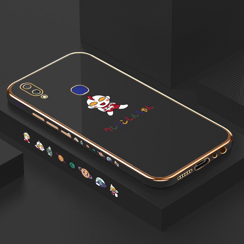 Luxury 6D Plating Case for Vivo V11I Cute Cartoon Side Pattern Back Cover Soft Silicone Square Frame Shiny Bling Phone Cases + Free Lanyard