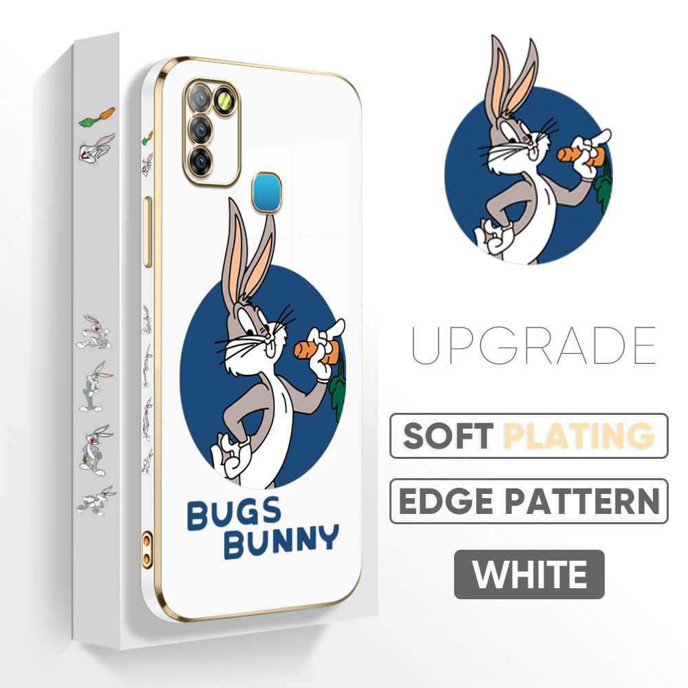 Jizetin (Free Lanyard) Infinix Smart 5 Back Cover Anime Rabbit Luxury 6D Plating Case Side Pattern Soft Silicone Square Phone Cases