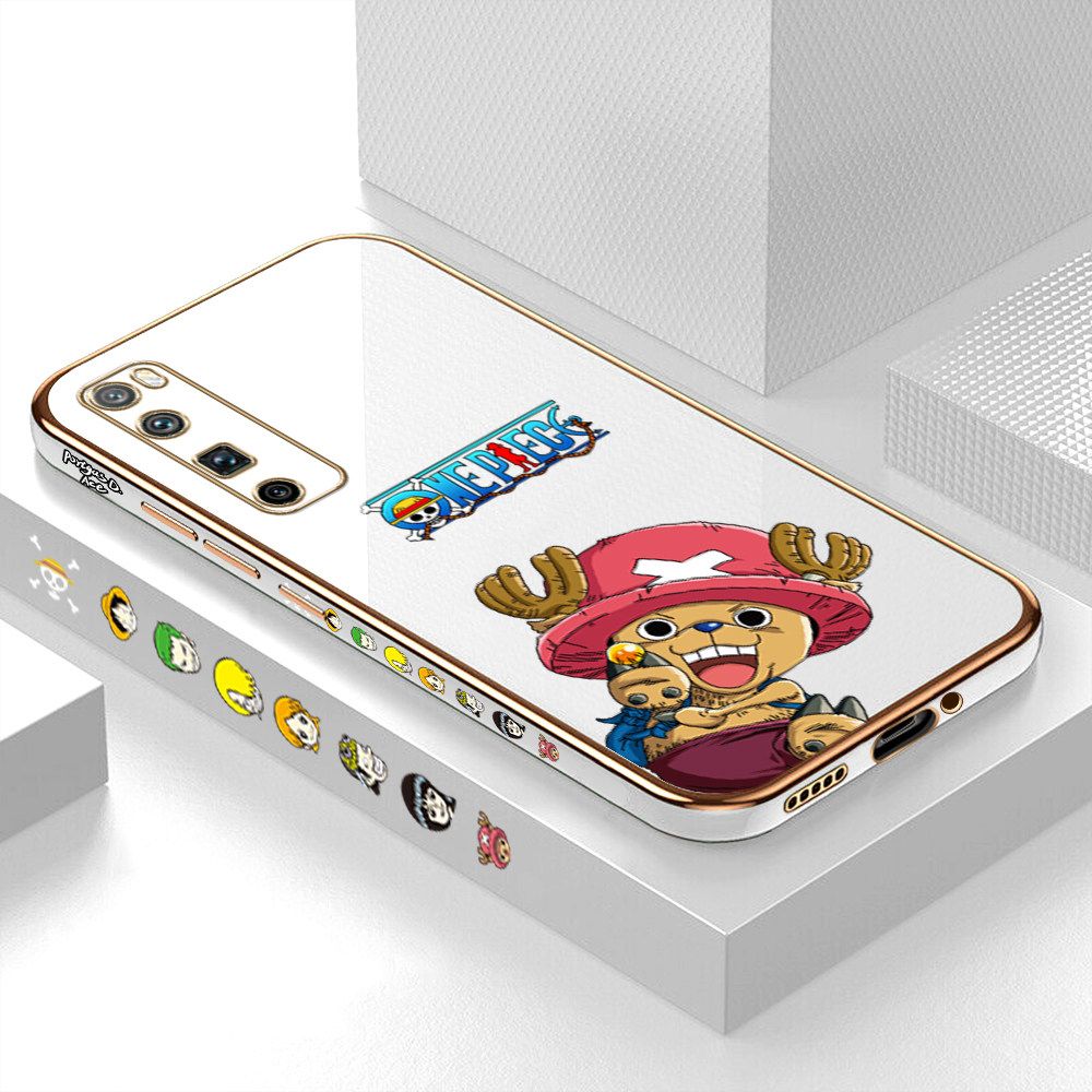 Luxury 6D Plating Case for Huawei Nova 7 Pro Cartoon Anime Choba Side Pattern Back Cover Soft Silicone Square Frame Shiny Bling Phone Cases + Free Lanyard