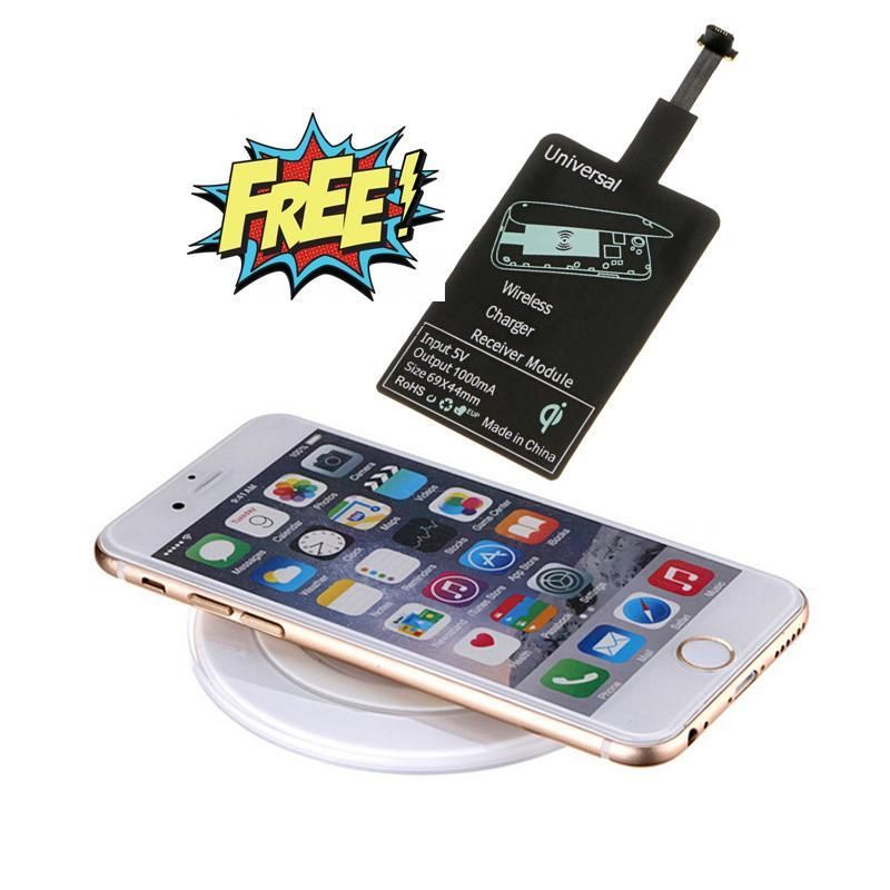 Wireless Black Charging Pad Universal Charger with Wireless Charging Receiver Free -White