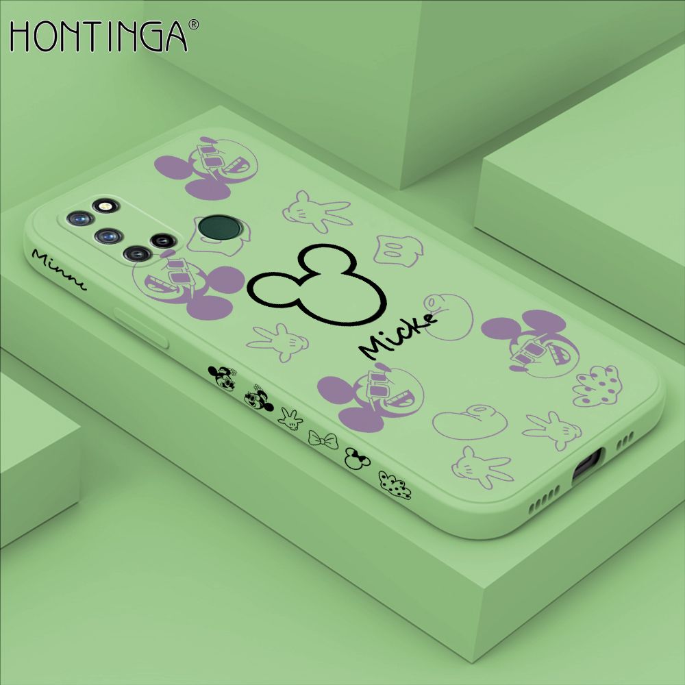 Hontinga for Realme 7I C17 Case Side Design Cute Mouse Avatar Back Cover Soft Square Edge Pattern Liquid Silicone Trend Phone Cases