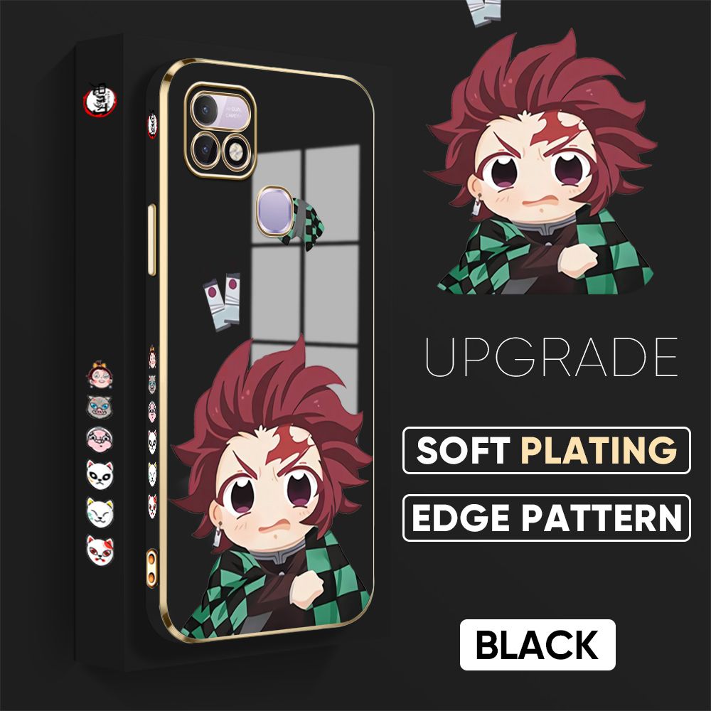 Jizetin (Free Lanyard) Infinix Hot 10i / Smart 5 Pro Back Cover Tanjiro Luxury 6D Plating Case Side Pattern Soft Silicone Square Phone Cases