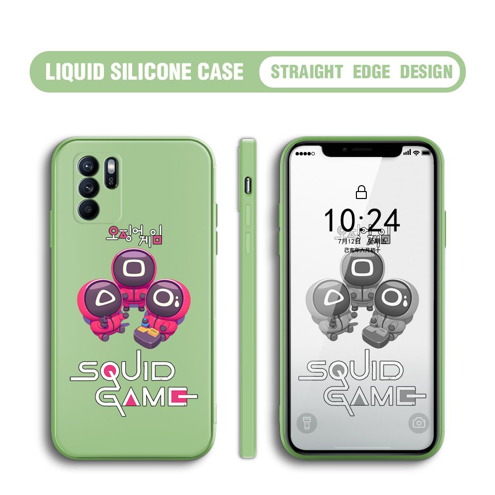 Jizetin for OPPO Reno6 Z 5G Case Cute Cartoon Cute Squid Character Phone Cover Square Liquid Silicone Shockproof Phone Protective Case