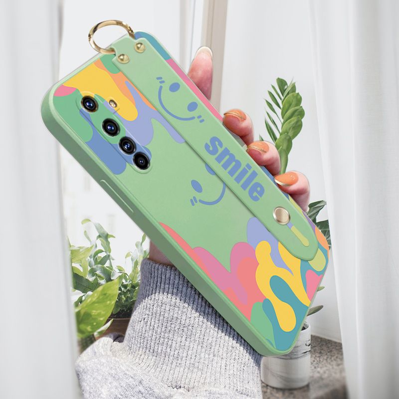 Jizetin for Realme X50 Pro 5G Wrist Strap Case Soft Candy Color Splash Ink Cover Ultra Thin Anti Fall Liquid Silicone Phone Case
