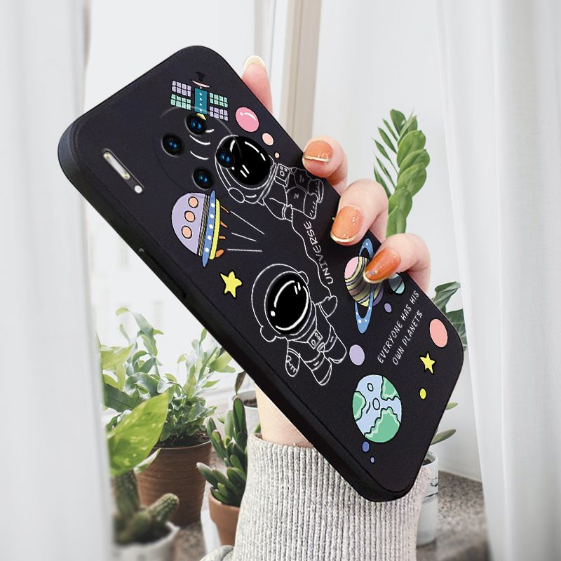 AMORVOR for Huawei Mate30 Pro Back Cover Cartoon Cute Astronaut Side design Soft Case Liquid Silicone Phone Cases