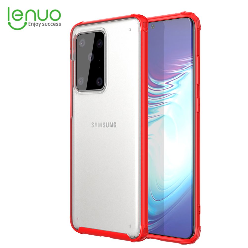 Lenuo for Samsung Galaxy S20 Ultra 5G Case 4-corner Shockproof Protection Silicon Bumper + PC Frosted Semi Transparent Phone Back Cover
