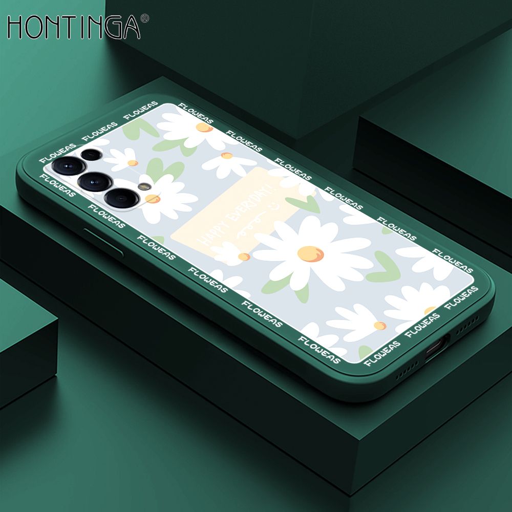 Hontinga for OPPO Reno 5 Pro 5G Case Beautiful Daisy Flower Phone Case Phone Case Soft Square Edge Silicone Cases Full Lens Cover Shockproof Protection Cover