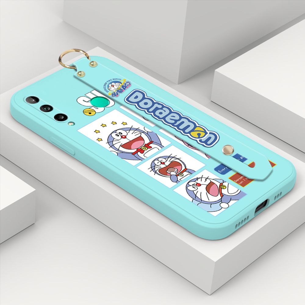 ZeroQiQi for Huawei Y7P Wrist Strap Case Cute Cute Cartoon Blue Cat Daily Life Cover Square Edge Liquid Silicone Creative Phone Protective Cases