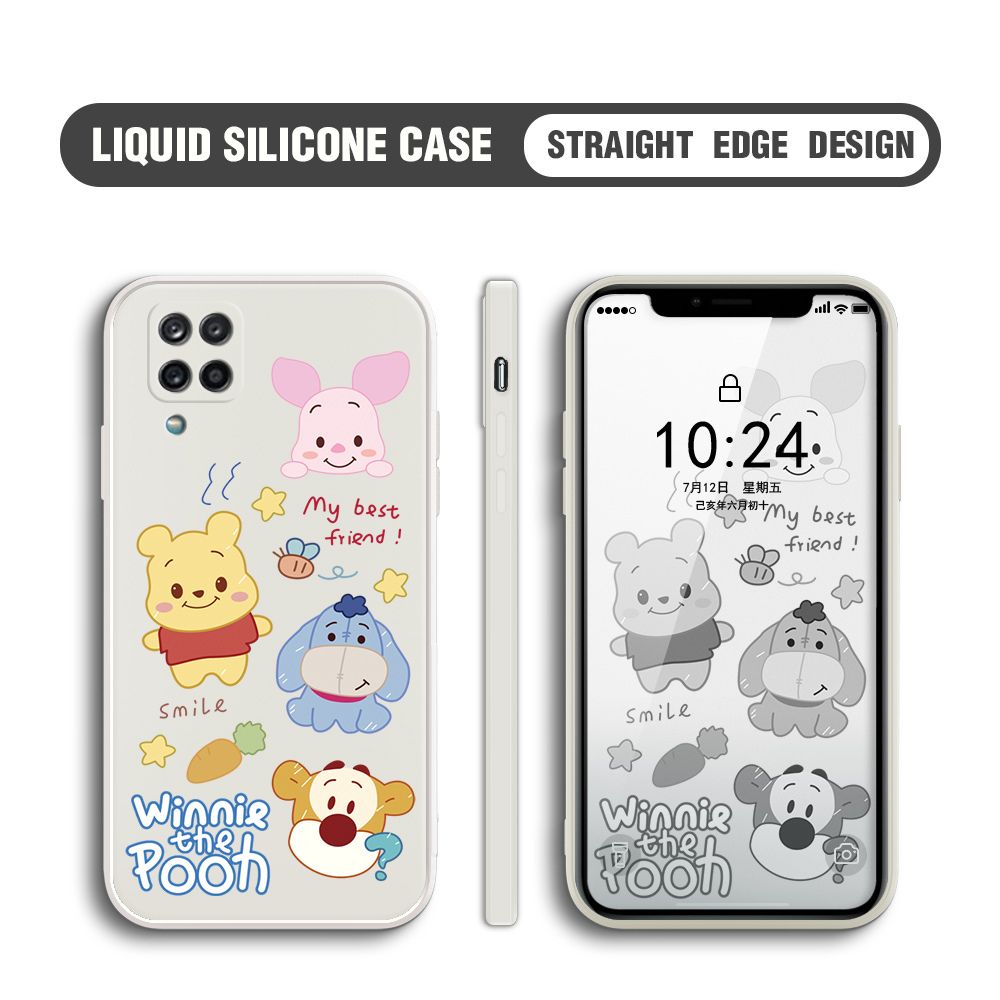 BILI for Samsung Galaxy A42 5G Back Cover Cute Winne Friends Multicolor Liquid Silicone Phone Case Soft Square Lens Protection Phone Cases