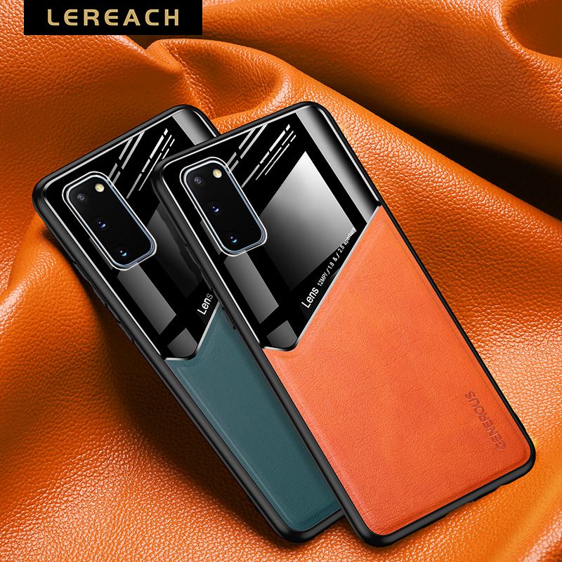 Lereach for Samsung Galaxy S20 Case Leather Car Magnetic Silicone Frame Shockproof Cover
