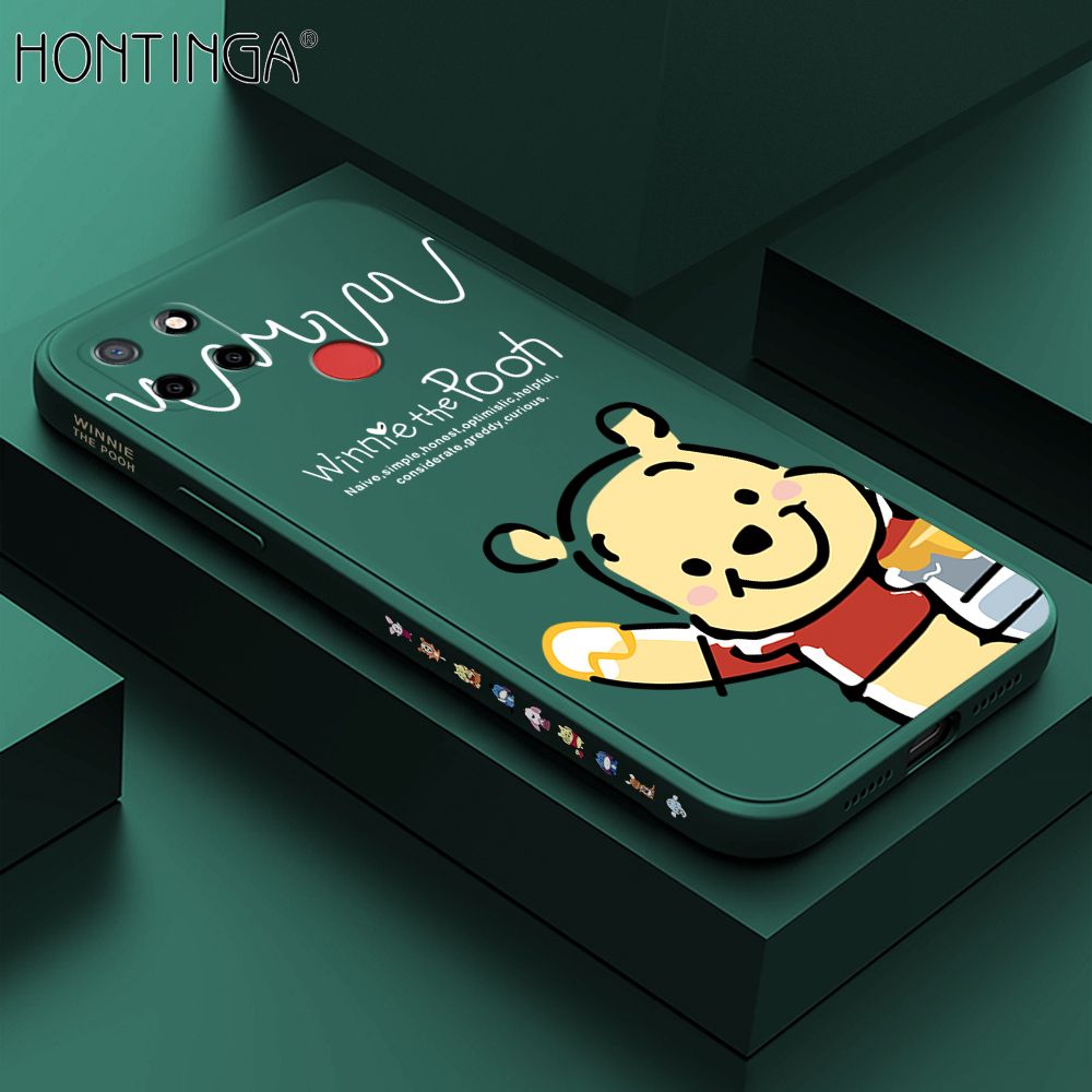 Hontinga for Realme C12 / C25 / C25S / Narzo 20 / Narzo 30A Case Side Design Hello Little Bear Back Cover Soft Square Edge Pattern Liquid Silicone Trend Phone Cases