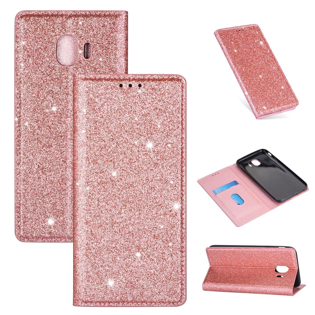 (Ready Stock)For Samsung Galaxy J4 (2018) Ultrathin Glitter Magnetic Horizontal Flip Leather Case with Holder & Card Slots(Purple)